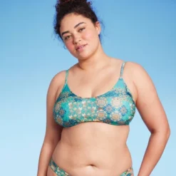 Women's Scoop Front Bralette Bikini Top - Wild Fable™ Blue Patchwork Print -Wild Fable GUEST 11825a43 6c35 40db bd42 35642f6d07aa