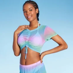 Women's Mesh Drawstring Ruched Cover Up Top - Wild Fable™ -Wild Fable GUEST 1b317db4 9517 49de a898 1f376c4edc42