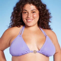 Women's Flower Charm Lurex Plisse Textured Triangle Bikini Top - Wild Fable™ Purple -Wild Fable GUEST 2134fcb2 5de3 40ef a839 fdc789bb17d0