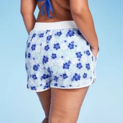 Women's 4" Inseam High Waist Lace-Up Board Shorts - Wild Fable™ Blue Floral Print -Wild Fable GUEST 4841448b 5f4d 4c2b 9e59 df0fb52bc458