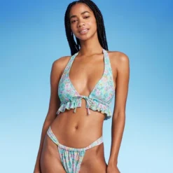 Women's Ruffle Tie-Front Halter Bikini Top - Wild Fable™ Green Floral Print 12 Women's Ruffle Tie-Front Halter Bikini Top - Wild Fable™ Green Floral Print -Wild Fable GUEST 4c8a8683 8b3d 45c6 8c02 0c14ce489778