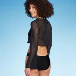 Wild Fable 39 Women's Tie-Front Cropped Mesh Cover Up Cardigan - Wild Fableā¢