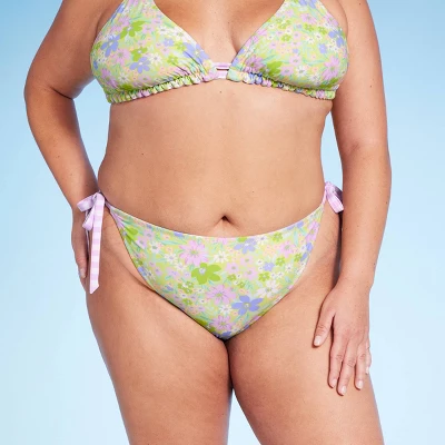 Women's Reversible Side-Tie Extra High Leg Cheeky Bikini Bottom - Wild Fable™ Green Floral Print/Purple Gingham Print 6 Women's Reversible Side-Tie Extra High Leg Cheeky Bikini Bottom - Wild Fable™ Green Floral Print/Purple Gingham Print - Image 4