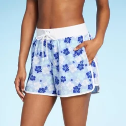 Women's 4" Inseam High Waist Lace-Up Board Shorts - Wild Fable™ Blue Floral Print -Wild Fable GUEST 5597a22c 8312 4f78 b6eb 8eb592e1b60b