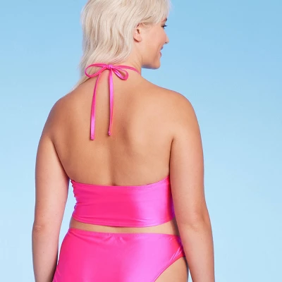 Women's Longline Wrap Halter Bikini Top - Wild Fable™ Pink Shine 6 Women's Longline Wrap Halter Bikini Top - Wild Fable™ Pink Shine - Image 4