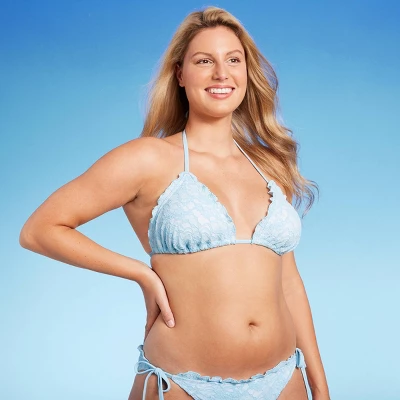 Women's Lace Detail Triangle Bikini Top - Wild Fable™ Blue 5 Women's Lace Detail Triangle Bikini Top - Wild Fable™ Blue - Image 3