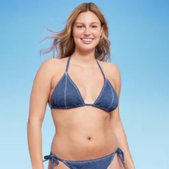 Women's Denim Textured Triangle Bikini Top - Wild Fable™ Denim Blue -Wild Fable GUEST 858bb699 085e 4c64 af28 9cfc20098588