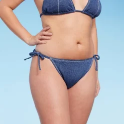 Women's Denim Textured Scoop Front High Leg Cheeky Bikini Bottom - Wild Fable™ Denim Blue -Wild Fable GUEST 8821e15e 08c7 45d0 a6df 35e01531dcfb