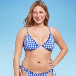 Women's Ruffle Trim Textured Underwire Bikini Top - Wild Fable™ Cobalt Blue Gingham Print 12 Women's Ruffle Trim Textured Underwire Bikini Top - Wild Fable™ Cobalt Blue Gingham Print -Wild Fable GUEST 883afe24 3879 45e4 ac48 fa238e7aa9ec