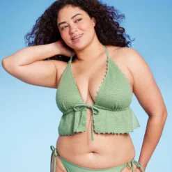 Women's Crochet Tie-Front Longline Bikini Top - Wild Fable™ Soft Green -Wild Fable GUEST 89ed3612 e4b3 4808 8731 fb6faa371484