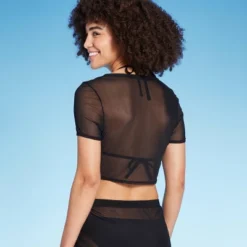 Wild Fable 37 Women's Mesh Drawstring Ruched Cover Up Top - Wild Fableā¢