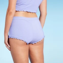 Women's Ruffle Detail Ribbed Cheeky Boyshorts Bikini Bottom - Wild Fable⢠Purple