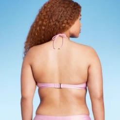 Women's Cinch-Front Halter Bandeau Bikini Top - Wild Fable™ Shiny Pink -Wild Fable GUEST b361a282 7b28 40ec 8e31 dd33dabaa508