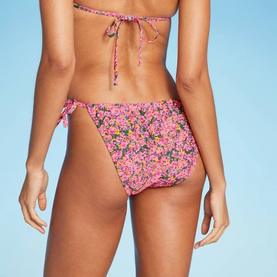 Women's Side-Tie Cheeky Bikini Bottom - Wild Fable™ Pink Floral Print 3 Women's Side-Tie Cheeky Bikini Bottom - Wild Fable™ Pink Floral Print
