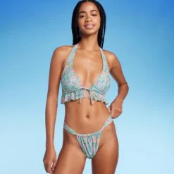 Women's Wide Strap Adjustable High Leg Bikini Bottom - Wild Fable™ Green Floral Print -Wild Fable GUEST d5f7a8c8 4529 46b4 9e7c a200389c4d75