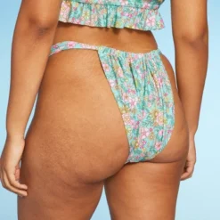 Women's Wide Strap Adjustable High Leg Bikini Bottom - Wild Fable™ Green Floral Print -Wild Fable GUEST eb08b05e ba88 48b9 82e5 5ca2039cea18
