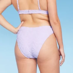 Women's Wavy Terry Textured Mid-Waist Ultra High Leg Cheeky Bikini Bottom - Wild Fable™ Lilac Purple -Wild Fable GUEST ed20528a ebb7 41db adea 102eafbebe9c
