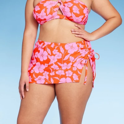 Women's Cinch Side Skirt Cover Up - Wild Fable™ Orange/Pink Tropical Print 8 Women's Cinch Side Skirt Cover Up - Wild Fable™ Orange/Pink Tropical Print - Image 6