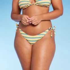 Women's Ribbed Extra Cheeky Extra High Leg Bikini Bottom - Wild Fable™ Blue/Green/Pink Striped -Wild Fable GUEST f4d2aa09 f7d1 4446 9ff9 74042ff986f1