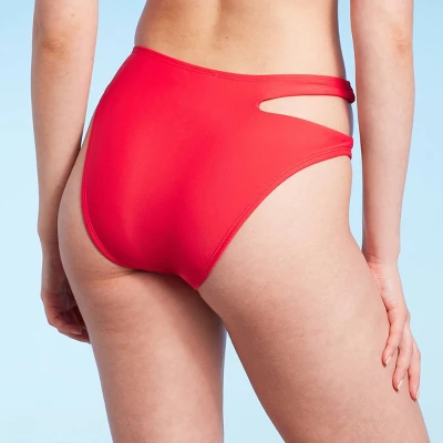 Women's Side Cut Out Mid-Rise High Leg Cheeky Bikini Bottom - Wild Fable™ Red 3 Women's Side Cut Out Mid-Rise High Leg Cheeky Bikini Bottom - Wild Fable™ Red
